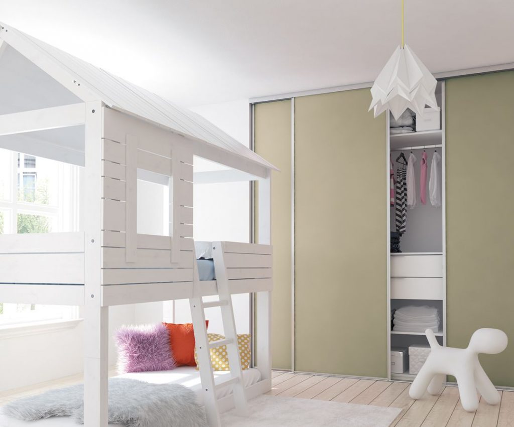 Portes de placard Agate argent mat, décor pistache, rangement décor blanc premium