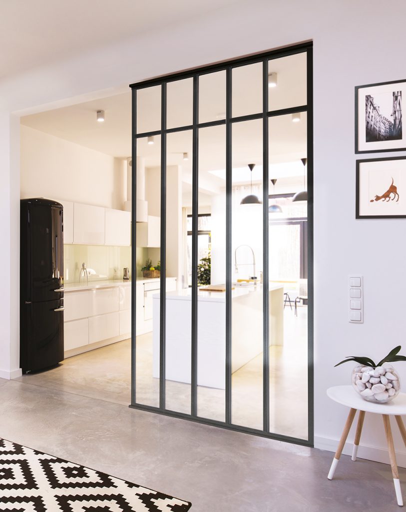 Verrière loft integra, 5 partitions, noir mat, vitre feuilletée claire