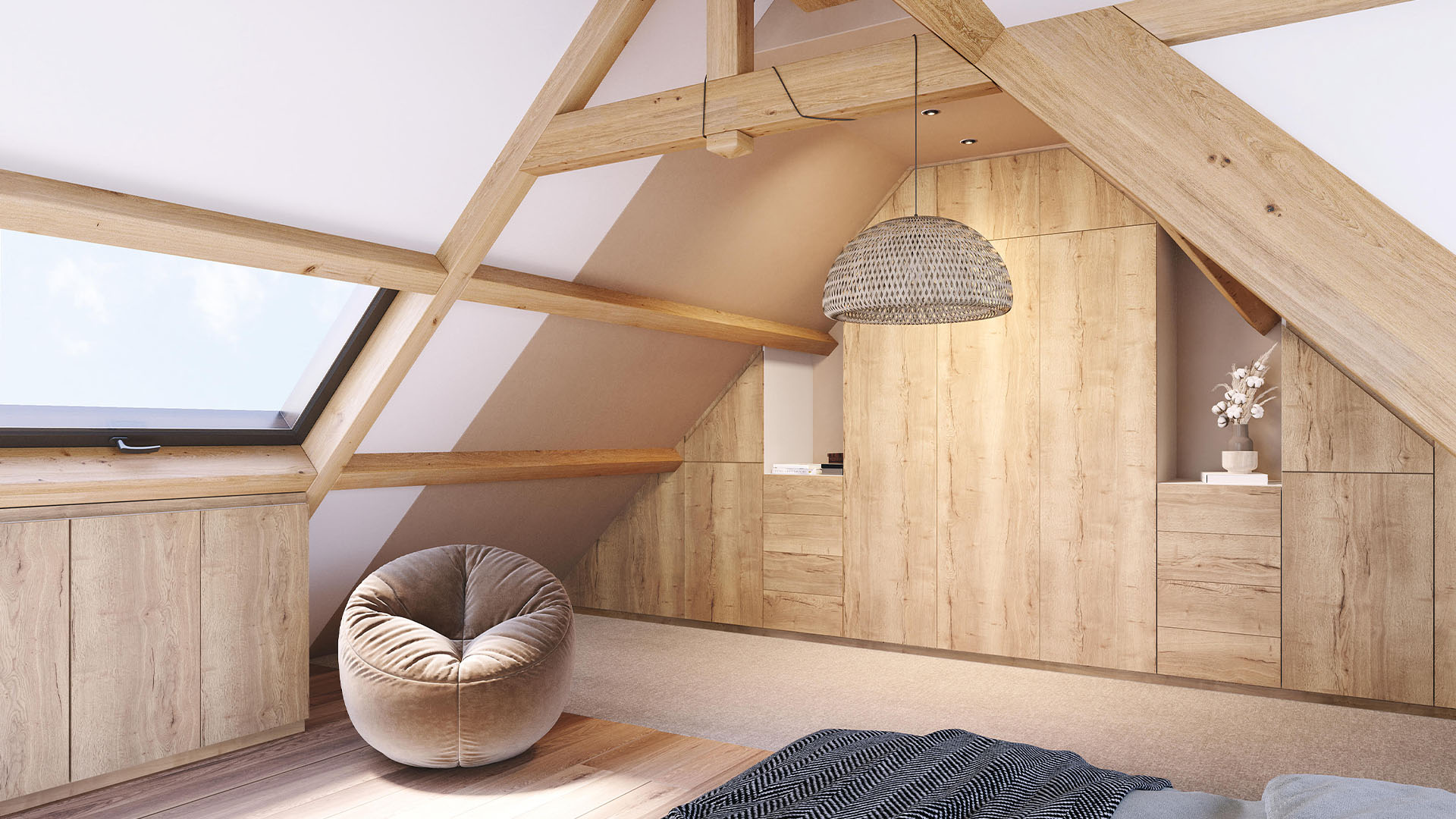 Dressing sur mesure chambre pan coupé chêne halifax naturel