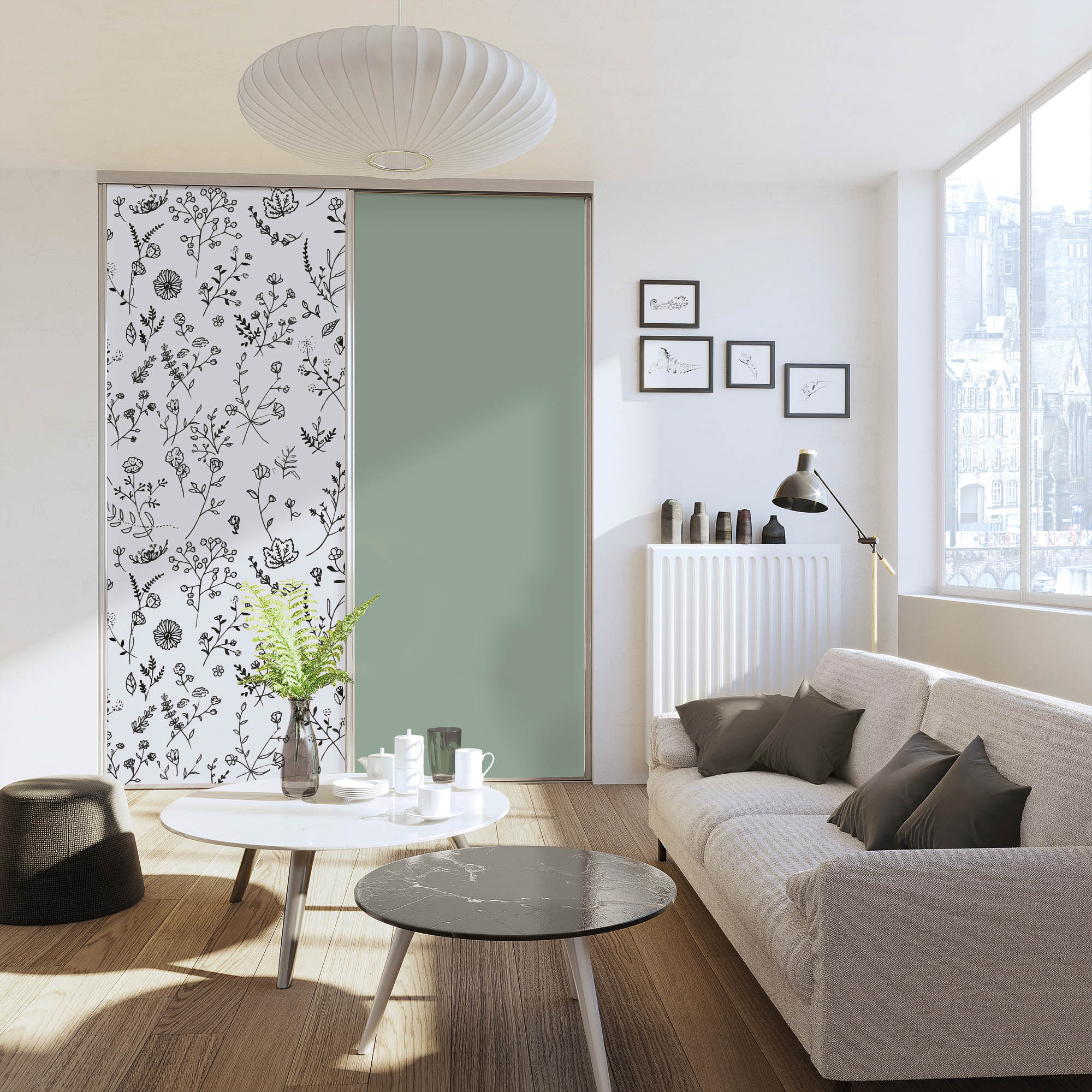 Portes de placard IMAGO salon – Floraison et Vert olive