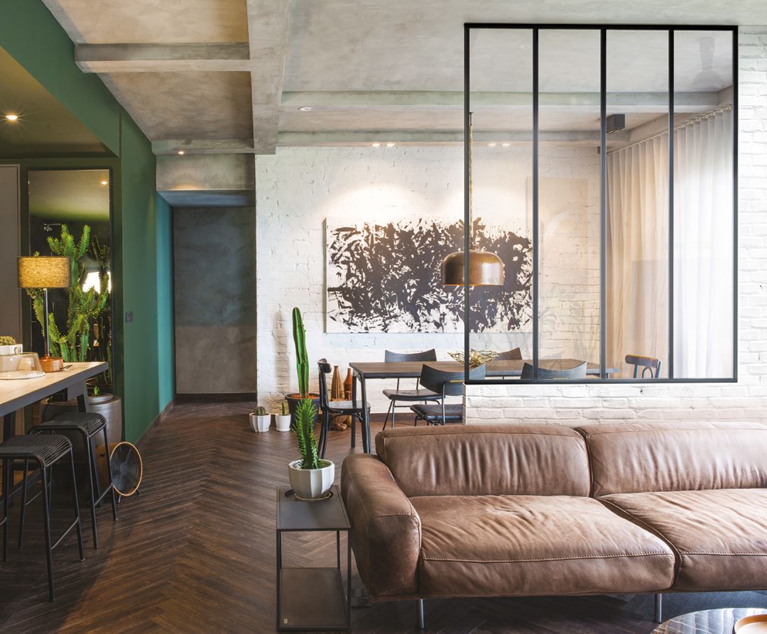 Verrière salon / salle à manger modèle Integra sur muret, profil S noir mat, vitre feuilletée claire