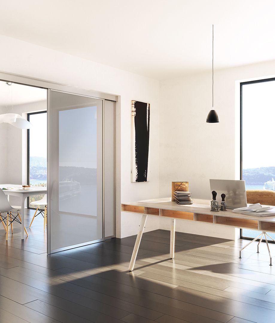 Séparation de pièce bureau / salle à manger Atltitude, profil Diamant argent brillant, Perfect Gris Gloss