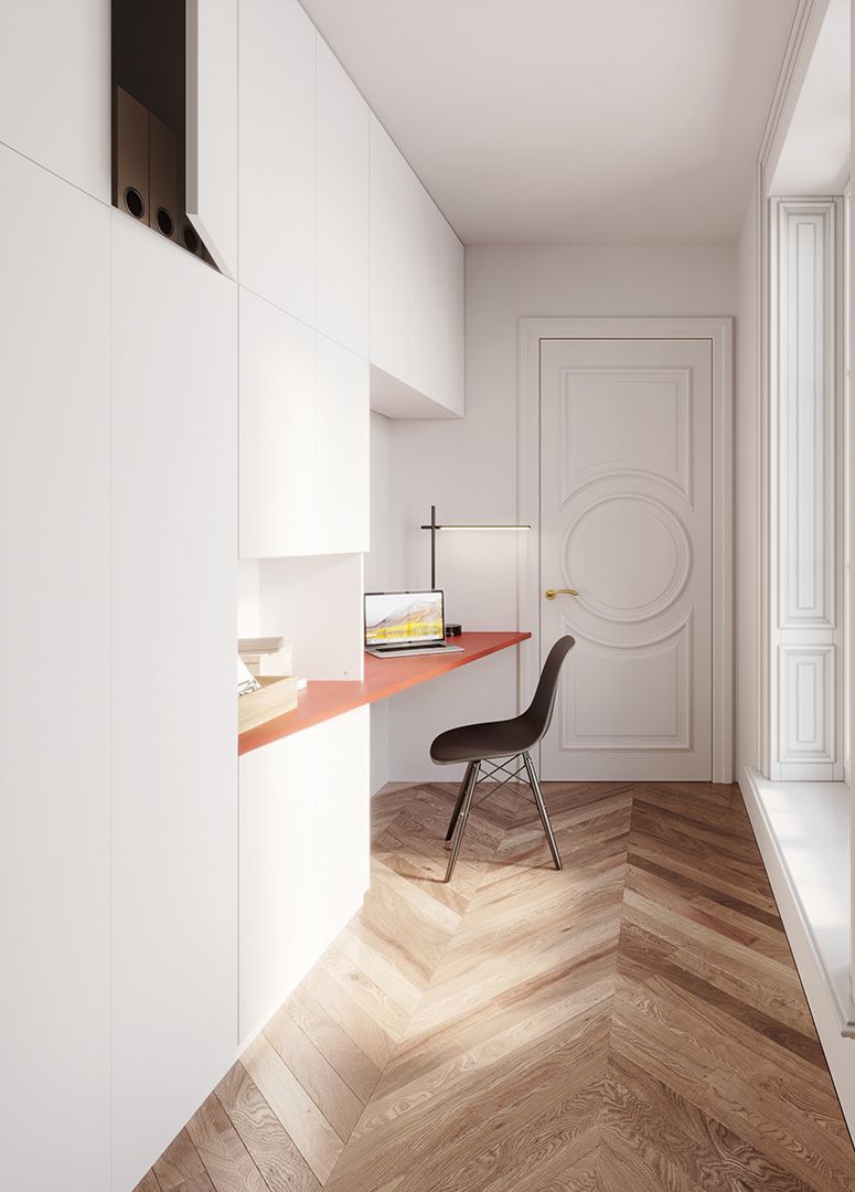 Rangement sur-mesure avec bureau blanc premium et terracotta