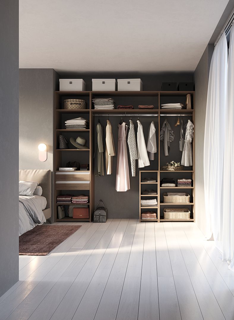 Dressing modulaire 2 caissons H 2324 décor noyer + 2 tiroirs + 7 tablettes mobiles + 1 caisson H 916 avec 2 tablettes mobiles + tringle