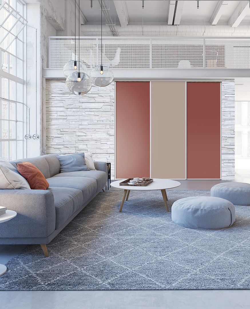 Portes de placard profil jade et décor beige rosé / terracotta