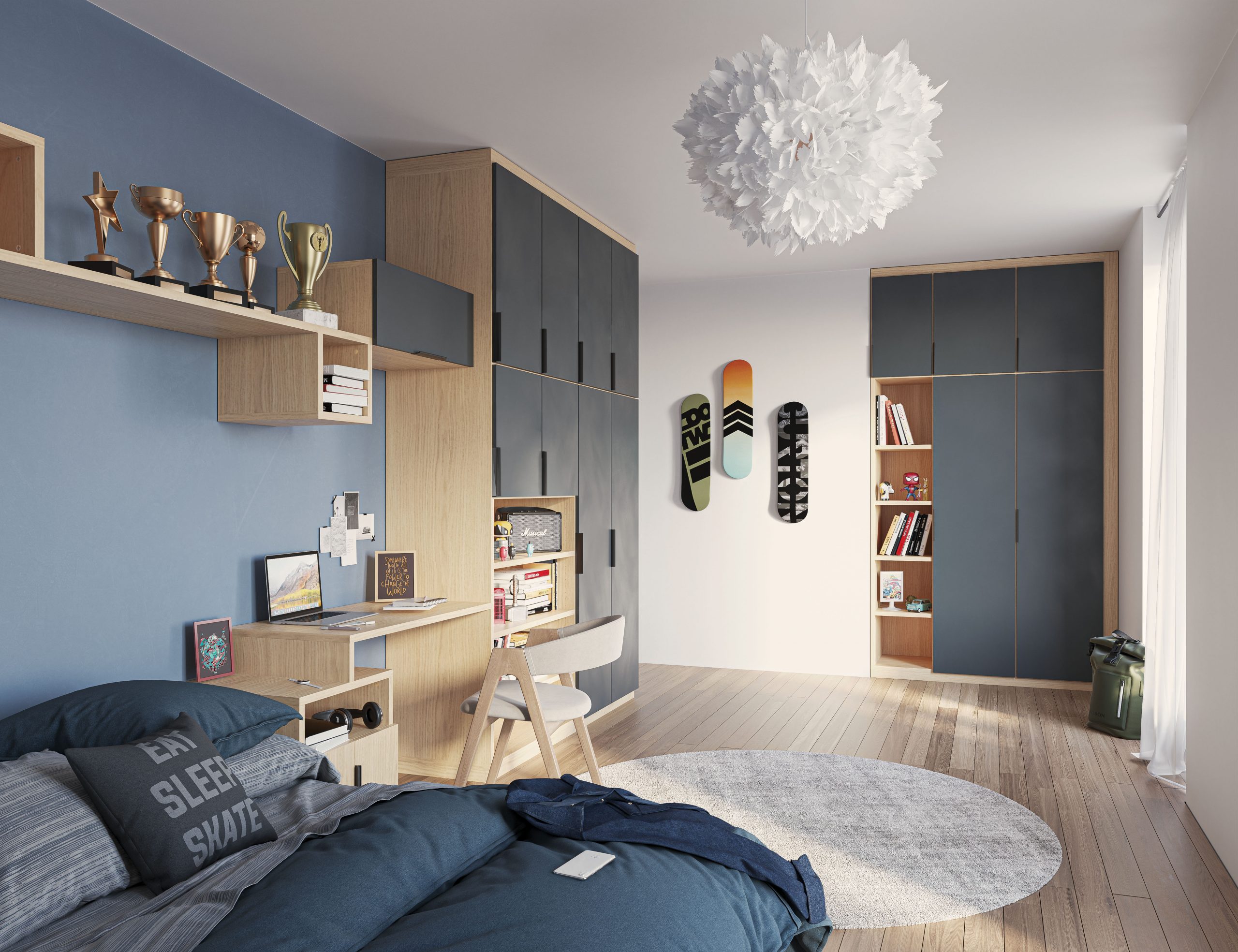 Aménagement sur-mesure – Gris anthracite et chêne vicenza