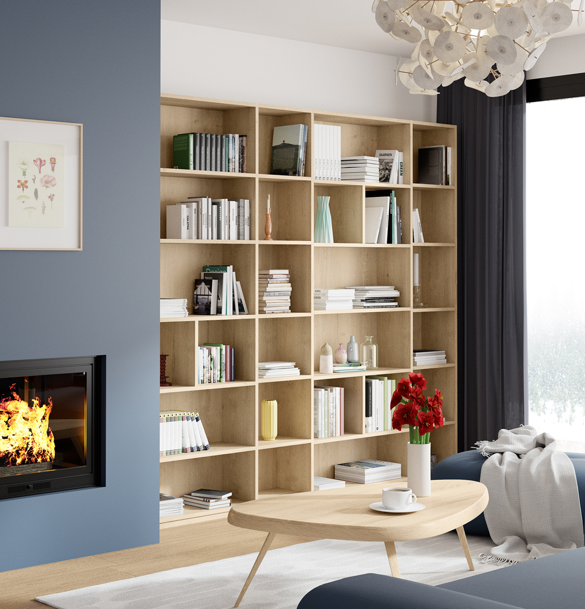 Bibliothèque composable, décor chêne sable